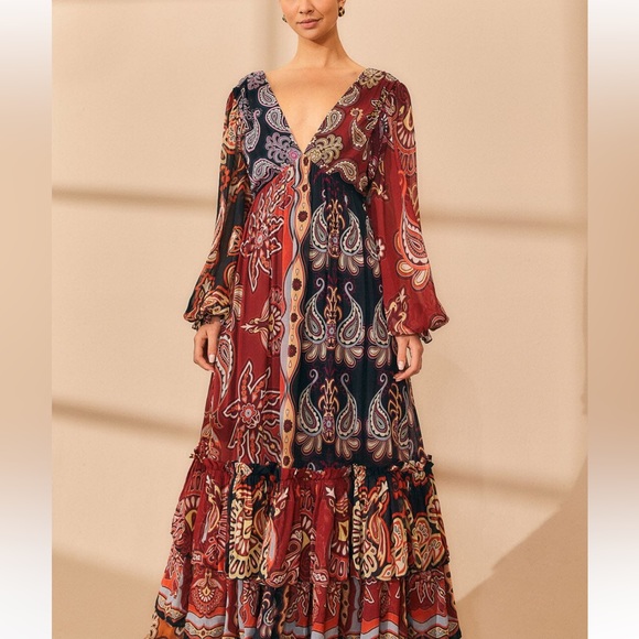 Farm Rio Black Sweet Mermaids V Neck Maxi Dress sz large new with tag - Picture 4 of 8